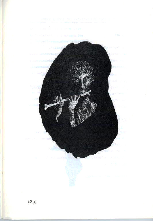 Zeichnung Seite 13A: Faun, eine Knochenflöte spielend